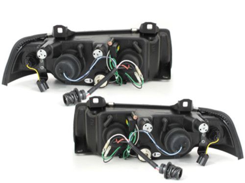 thumbnail image 2 of EAGLE EYES BMW E36 3-Series 2-Door Coupe Headlights – Dual Halo Projector, Black Amber 2 of 4